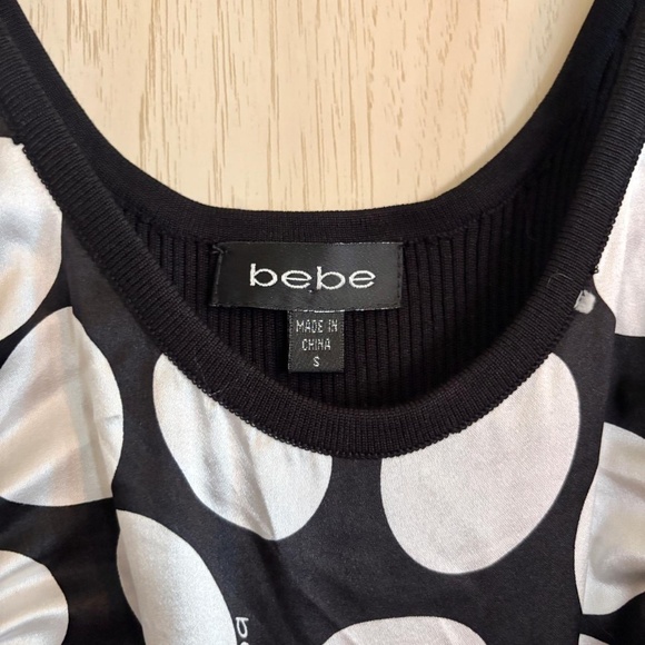 Vintage Bebe Women's Small Black and White Polka Dot Silky Ruched Tank Top 2000s - Picture 3 of 8